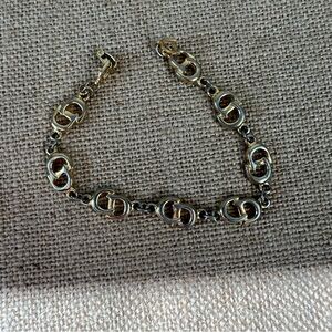 Christian Dior gold tone vintage CD logo chain link bracelet dainty